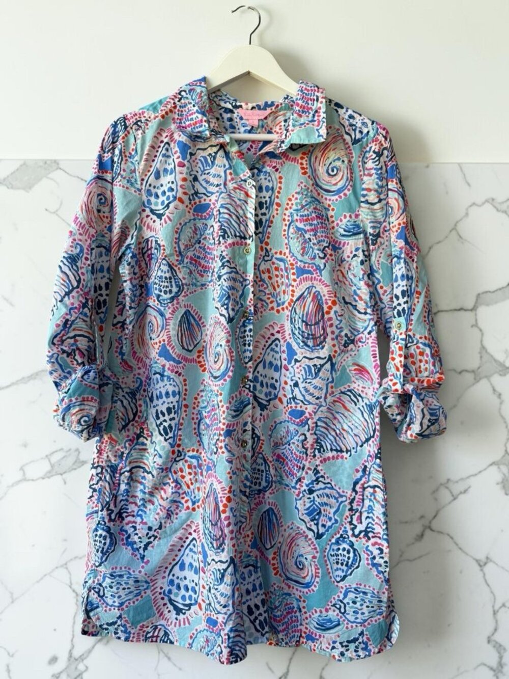 Lilly Pulitzer Women’s L Button Front Tunic Cover Up Seashell Print Cotton